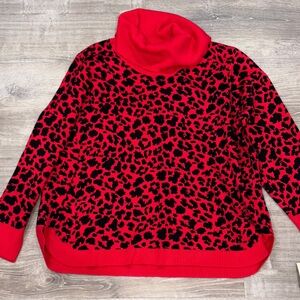 Emaline Chic Red Leopard Turtleneck Sweater